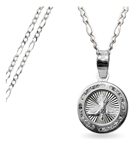 Dije De Plata Medalla Espiritu Santo Forma Circular Con Incrustraciones De Zirconia Con Cadena De Plata Calibre 40 Y 45 Cm De Largo Ideal Para Regalar En Boda Bautizo Primera Comunión O 15 Años
