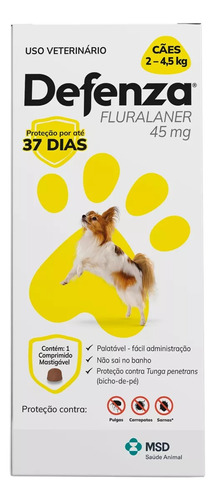 Antipulgas E Carrapatos Defenza 2 A 4.5kg Fluralaner 45 Mg 