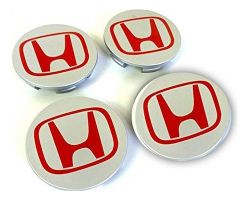 Centros De Llantas Honda Civic Color Plateado Logo Rojo X4