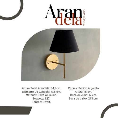 Arandela De Parede Luminaria Cupula Tecido Algodao Ref 19