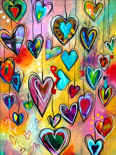 Bordado Pintura Diamante - 30x40 Corazones Alegres  