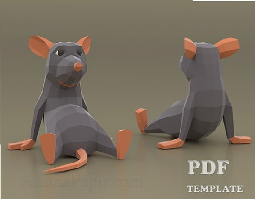 Ratón Rata Origami 3d Moldes Para Impresón Via E-mail