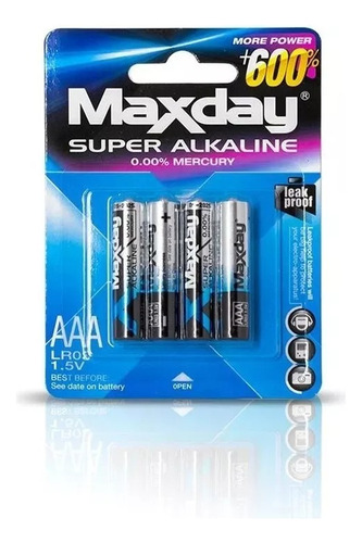 Pilas Alcalinas Baterias Maxday Aaa Blister 4 Unidades 1,5v