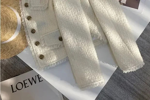 Top Corto Con Cuello En V Para Mujer, Chaqueta De Tweed