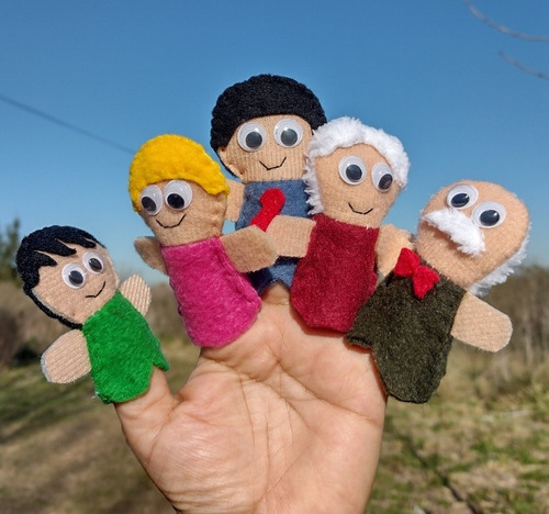 Set 5 Títeres Dedo Familia Papá Mamá Nene Abuelos