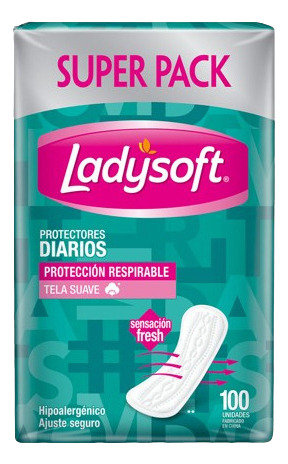 Protectores Diarios Ladysoft Proteccion Respirable 100 Unds.