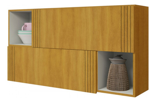 Armário Aéreo Cozinha 120 Cm Anne 2 Portas Cinamomo/branco Cor Marrom-claro