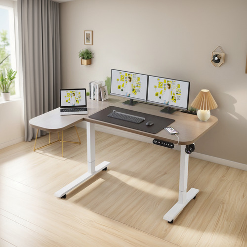 Escritorio Altura Ajustable Con Enchufe Forma L 150x68/100cm