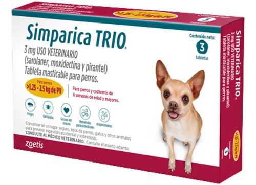 Simparica Trio Antipulgas Para Perros 1.3 A 2.6kg X 3 Tab