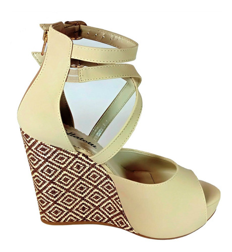 Imagem 5 de 6 de Sandália Anabela Plataforma Bellatotti Croce Beige Due