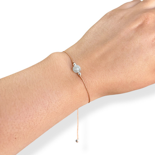 Pulsera Aguamarina Plata 925 Natural Protección Beige 16 Cm