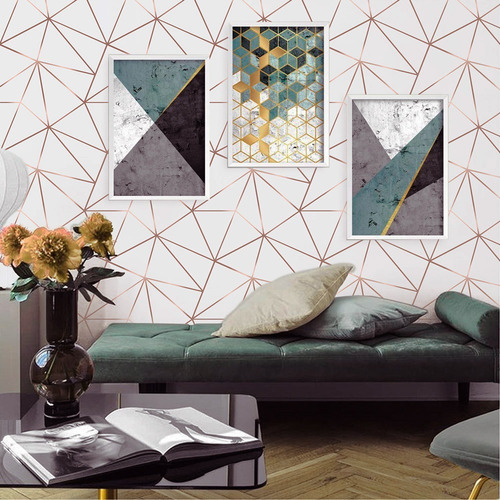 Papel De Parede Zara Branco Com Rosê Gold 10mtx58cm