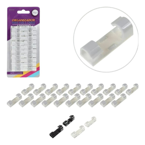 Kit Clips Organizador Cabos E Fios Adesivo Autoadesivo 40un