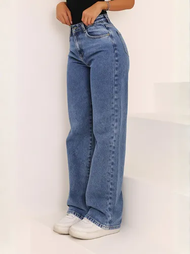 Calça Jeans Wide Leg Feminina Cintura Alta Pantalona