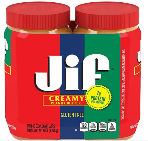 2 Pack Jif Creamy Peanut Butter Crema Cacahuate 1.36kg C/u