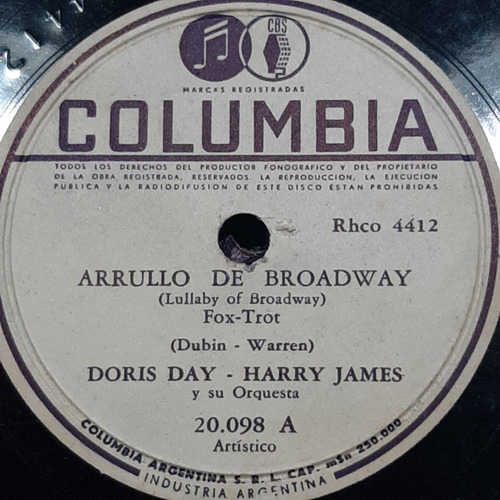 Pasta Doris Day Harry James Su Orquesta Columbia C503