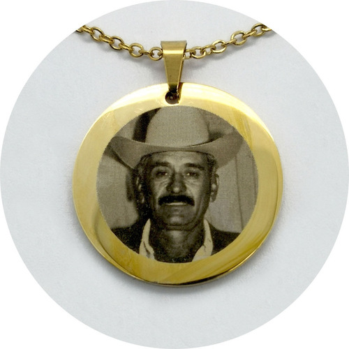 Imagen 1 de 7 de Collar Dije Foto Texto Acero Oro Amarillo Grabado Láser 1016