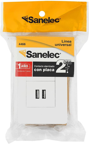 Contacto 2 Entradas Usb, Sanelec 4466 Aterrizado Set 3 Pzas