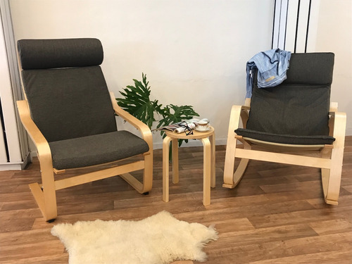 Sillon Poltrona Volgar Nordica + Mecedora Tapizado En Lino Color Chocolate