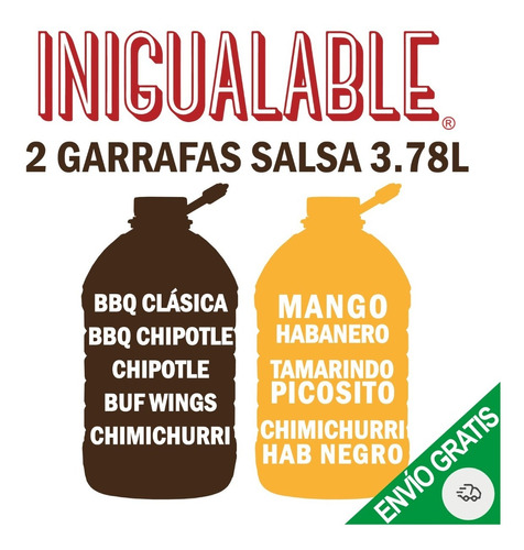 Inigualable Pack 2 Garrafas 3.78 L Salsas De Alitas Sabores