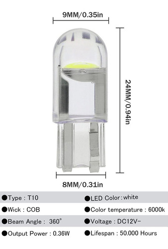 Imagen 2 de 5 de Bombillo Muelita T10 194 Led Cob 360 Blanco 12v Sin Error