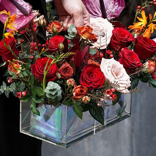 Caja De Flores De Acrílico Arreglos De Flores Cesta