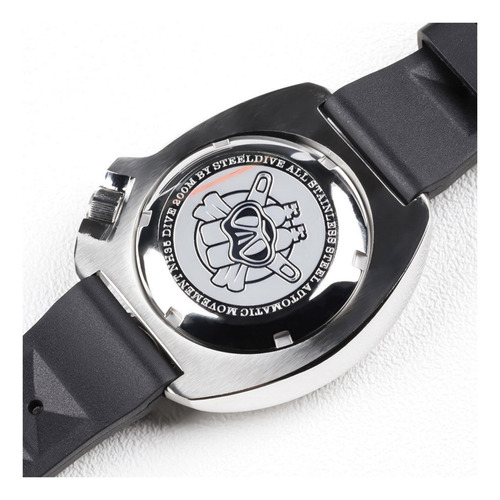 Steeldive Reloj Turtle Sd1970 6105 V2, Correa De Goma, Negro