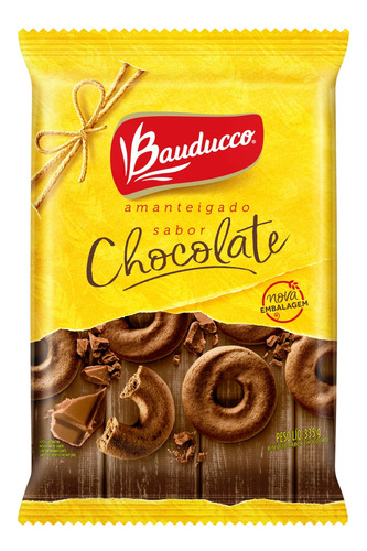 Biscoito Amanteigado Chocolate Bauducco Pacote 335g Embalagem Econômica