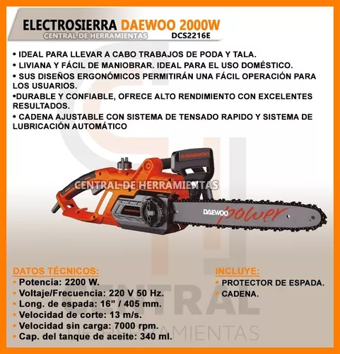 Motosierra Electrica Daewoo Power Dcs2216e 2200w 405mm 13m/s - DAEWOO OTRAS  HERRAMIENTAS - Megatone