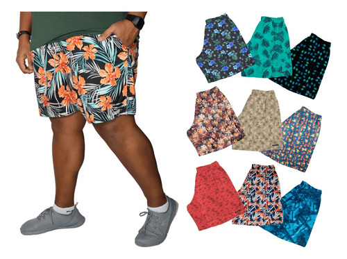 Kit 3 Shorts Plus Size Mauricinho Estampado Praia Verão