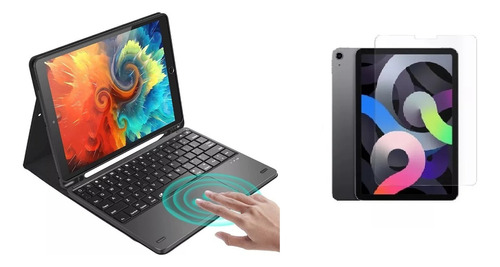 Estuche Teclado Con Trackpad Para iPad + Vidrio Templado