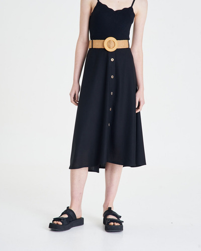 Imagen 4 de 5 de Pollera Lino Belt Deia - Negro Mujer Portsaid