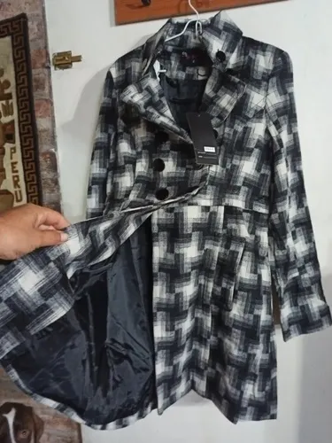 Saco Tapado Cuadrille Cuadros Negro Gris Cruzado Abotonado S