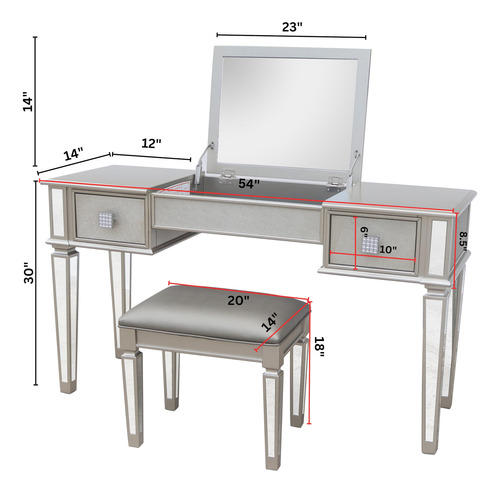 Juego De Mesa De Tocador De Maquillaje Con Espejo Y