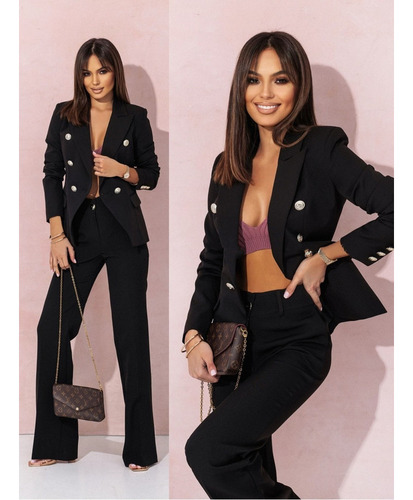 Blazer Para Mujer Slim Fit De Oficina Con Solapa Y Botones