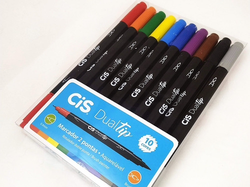 Imagem 4 de 7 de Kit Caneta Brush Cis Dualtip Aquarelável 10 Cores
