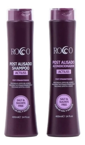 Pack Shampoo Y Balsamo Post Alisado Sin Sal - Rocco 400 Ml
