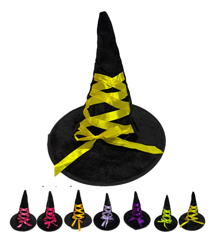Sombrero De Bruja Negro Con Lazo De Colores Halloween