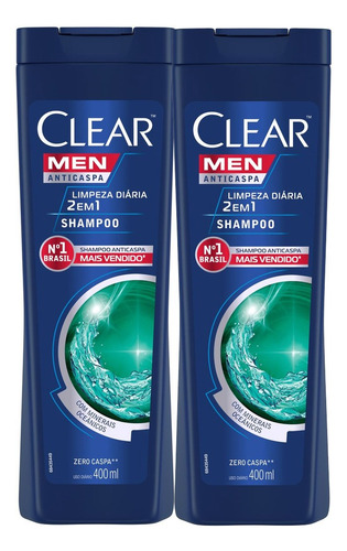 Shampoo Anticaspa Clear Limpeza Diária Frasco 400ml Kit C/2