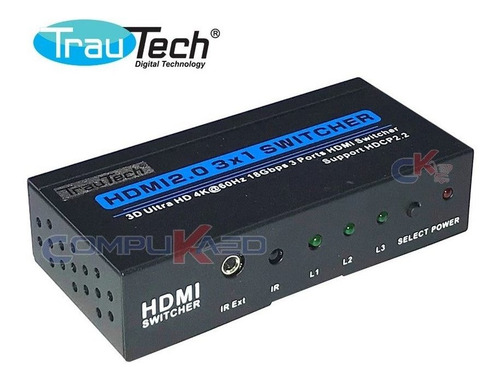 Selector Hdmi 2.0 De 3x1 Ultra Hd 4k 60hz Trautech Hdcp 2.2