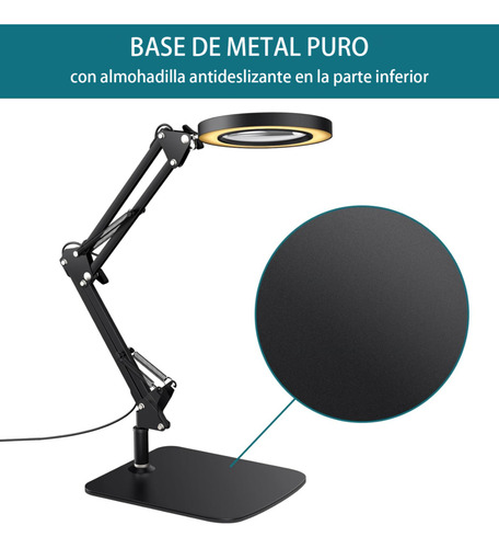 Lámpara Lupa De Aumento Lente Circular Luz Led Soporte 2en1