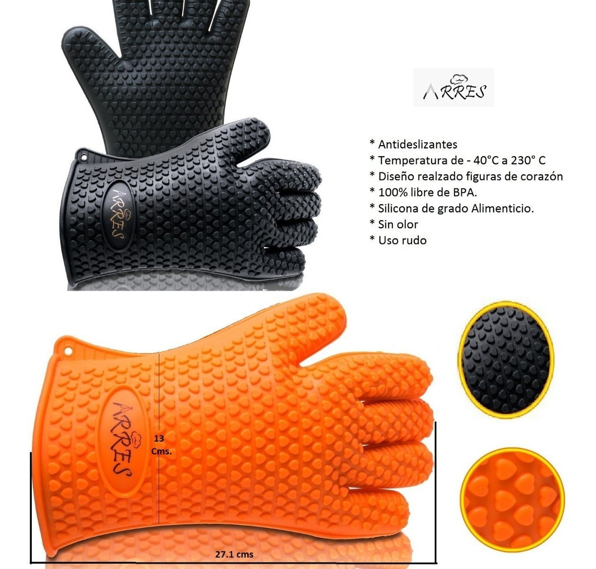 Par De Guantes Silicón Antideslizante Cocina Horno -40 A 230 | Envío gratis