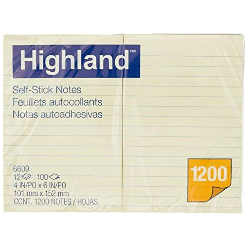 Sticky Notes, 4 X 6 Inches, Yellow, 12 Pack (6609)