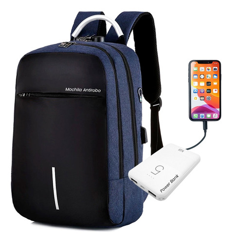 Mochila Antirobo 30l Sistema De Carga + Power Bank - Otec