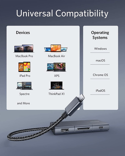 Imagen 7 de 7 de Hub Usb-c - Anker - 2 Port Usb 3.0 - Hdmi 4k 60hz - Sd - Pd