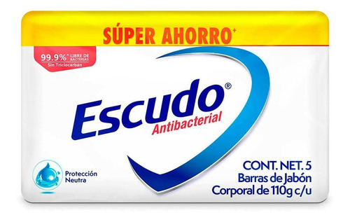 Jabón En Barra Escudo Antibacterial Protección Neutra 5 Barras De 110g