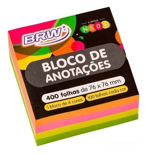 Block 400 Hojas Nota Adhesiva 76x76mm 4 Colores Brw 