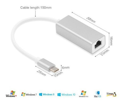Imagen 3 de 10 de Adaptador Usb C 3.1 A Red / Ethernet / Rj45 / Aluminio