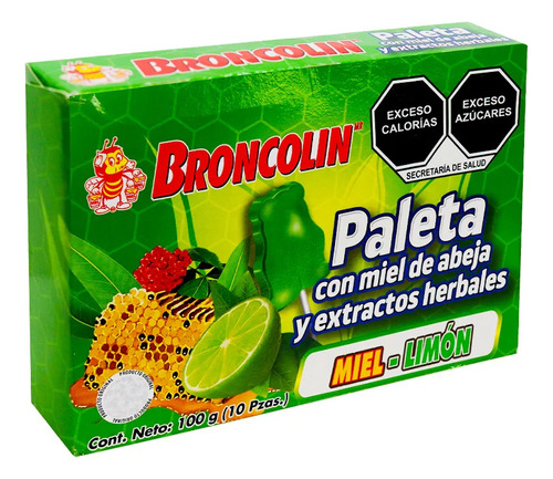 Paletas Broncolin Con Miel De Abeja Y Ext. Herbales Miel-lim