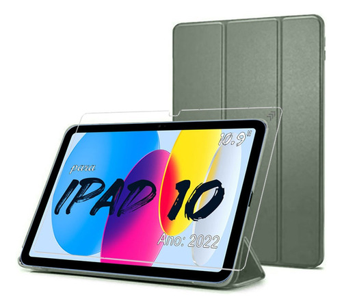 Capa Para iPad 10 Geração 10.9 A2696 + +pelicula De Vidro Cor Verde